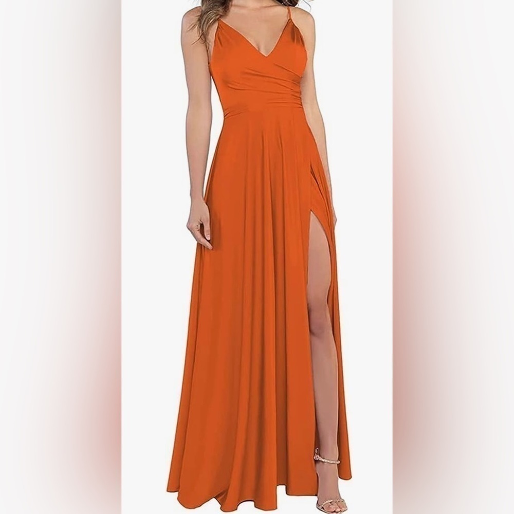 Lindo Noiva Formal Satin Spaghetti Strap Burnt Orange Size 10 NWT